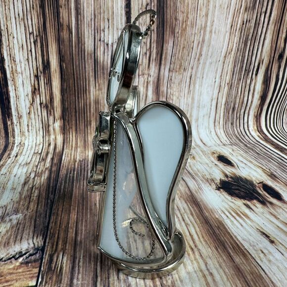 Vintage Stained Glass Angel Holding Candle Purple Blue Sun Catcher Free Standing - Picture 7 of 13